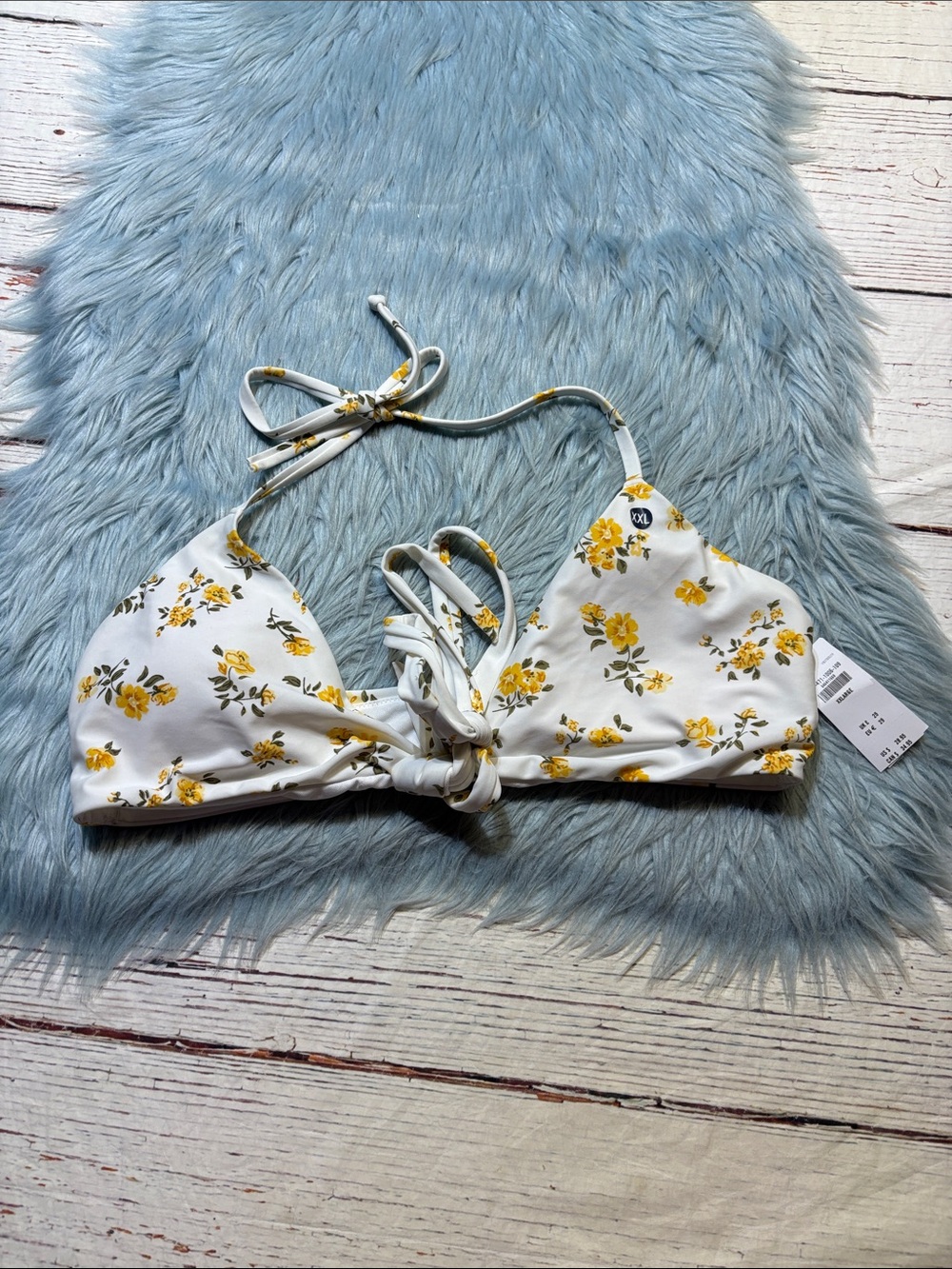 NWT Hollister Swim Yellow Floral White Halter Bikini Top sz XXL